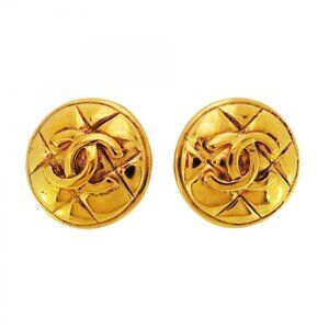 Chanel Earrings Vintage CC Logo Quilted Round